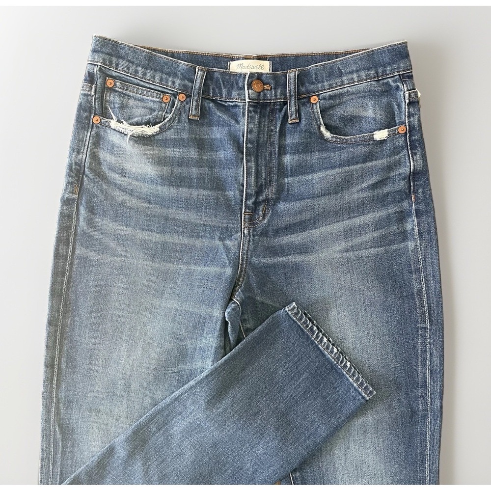 Womens 26 MADEWELL The High Rise Slim Boyjean Distressed Straight Leg Denim